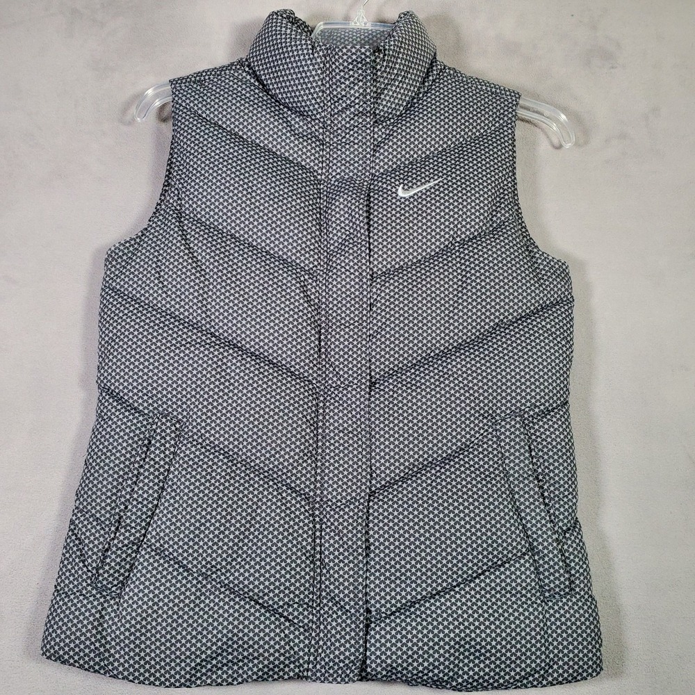 Nike Puffer Vest Girls L 14/16 Gray All Over Star Print Full Zip Winter Gorpcore